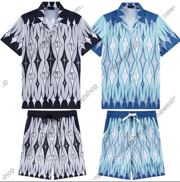 24SS Designer Mens Survêtements Designer T-shirt Géométrie Tissu Jacquard T-shirts à manches courtes Ensembles pour femmes Costumes bleus noirs M-XXXL