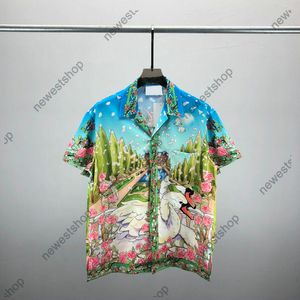 24SS diseñador para hombre camisetas Hawaii hombres Manyin flor camisas cortas camisetas para mujer de lujo animal impreso pantalón pantalones casuales pantalones cortos de algodón hombre camiseta naranja