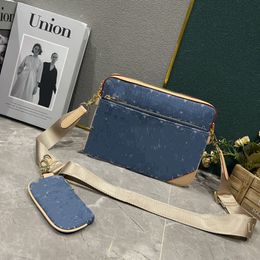 La nueva bolsa de mensajería del trío del diseñador de 24ss, bolsa de lona de mezclilla retro, bolsa de cuerpo cruzado de hombro de hombres de moda