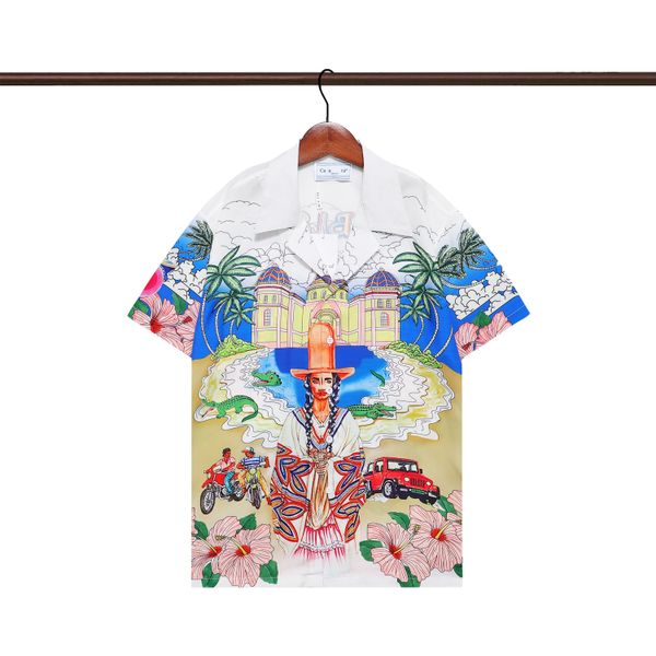Chemise de créateurs 24SS, chemise boutonnée pour hommes, chemise de plage imprimée, chemise décontractée de fleurs hawaïennes, t-shirt hawaïen à manches courtes pour hommes à manches # 4565