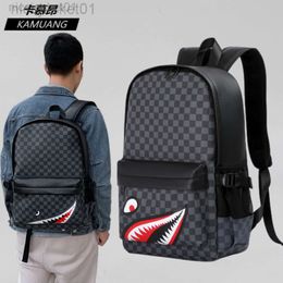 24SS Designer Spraygrounds Rugzak Shark Mouth-rugzak Herenmode Lattice-reisrugzak Trend Veelzijdige lederen schooltas voor jongens Computertas Sport