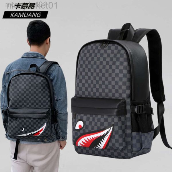 24SS Diseñador Spraygrounds Mochila Mochila con boca de tiburón Moda para hombre Mochila de viaje de celosía Tendencia Mochila de cuero versátil para niños Bolsa de computadora Deporte