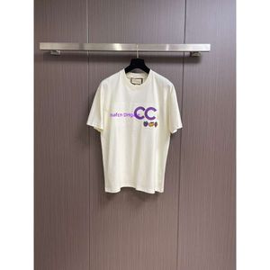 T-shirt de créateur 24SS, t-shirt masculin, chemise de sport, t-shirt surdimensionné pour hommes, t-shirt de coton 100% pur, motif de fruits, logo de lettres violet, chemise à manches courtes imprimée 580