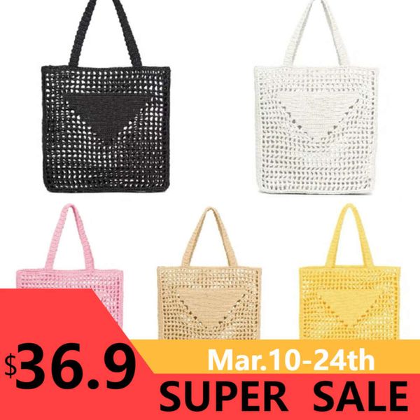 24SS Designer Sac fourre-tout Sac de plage Sac à main tissé Sac à main en raphia Sac de grande capacité Sacs à provisions évidé Fourre-tout Sacs à bandoulière de mode pour femmes