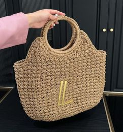 24ss Designer draagtas Geweven met Lafite gras Grote metalen letter Designer Tas Icare luxe Grote Gaby Totes Maxi Strandtassen Handtassen Boodschappentas van hoge kwaliteit