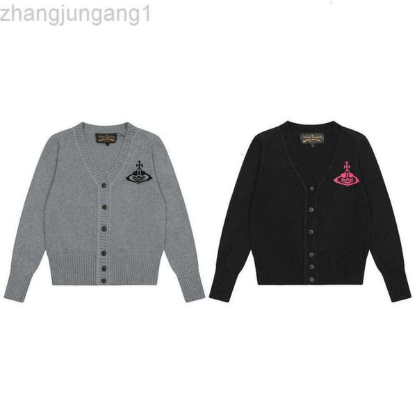 24SS Designer Viviane Westwood Viviennewestwood Sweat à capuche Impératrice douairière Vivian Saturn Jacquard Pull Cardigan tricoté pour femme