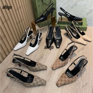 Chaussures habillées 24SS Slingback High Talons Lace Up Up Shoes Chaussures coupées peu profondes Sandales Mid Talon Black Mesh avec cristaux Sparkling Print Chauss