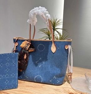 24SS Fashion Gloednieuwe Designer Denim Bags Women's Handtas Schouder Crossbody Make -uptas Wallet Super grote capaciteit originele hardware
