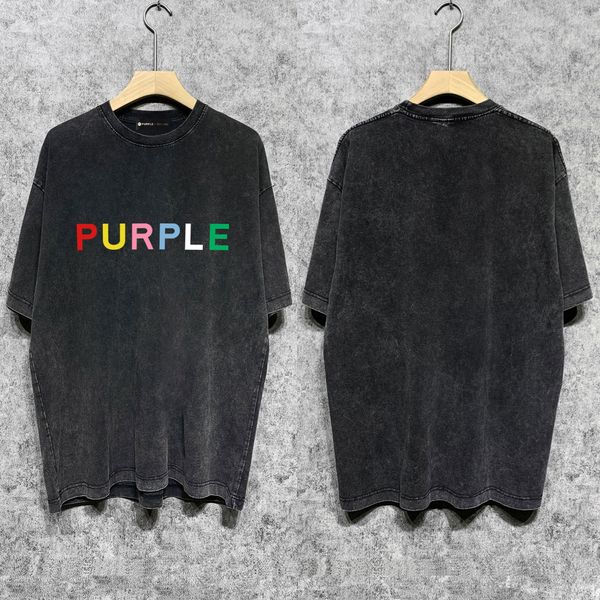 24SS Fashion Man T-shirts Purple Womens Designers T-shirt Men Casual Purple Vêtements Shorts manche Vintage Tee Black