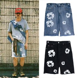 24SS Fashion Summer USA Cotton Print Denim Shorts Women Men Skateboard High Street Jeans Middle Pants Joggers 0127