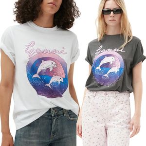 24ss gan i verano camiseta para mujer Camisas de diseño Dolphin Planet Carta Patrón Impreso Versátil Moda suelta para mujer Camiseta de manga corta Camisetas Tops para mujeres