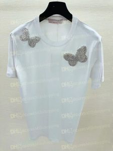 24SS T-shirts perlés faits à la main décoration papillon t-shirt blanc pour femmes hauts pour femmes
