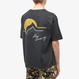 24SS lourd fabriqué aux états-unis hommes coucher de soleil montagne t-shirt femmes Vintage imprimé Skateboard à manches courtes t-shirt 0104