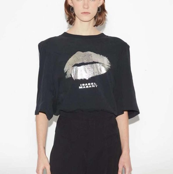 24ss Isabel Marant Coton Designer T-shirts Casual Lettre Lâche Col Rond Bas T-shirt Femmes À Manches Courtes Épaulière T-shirt