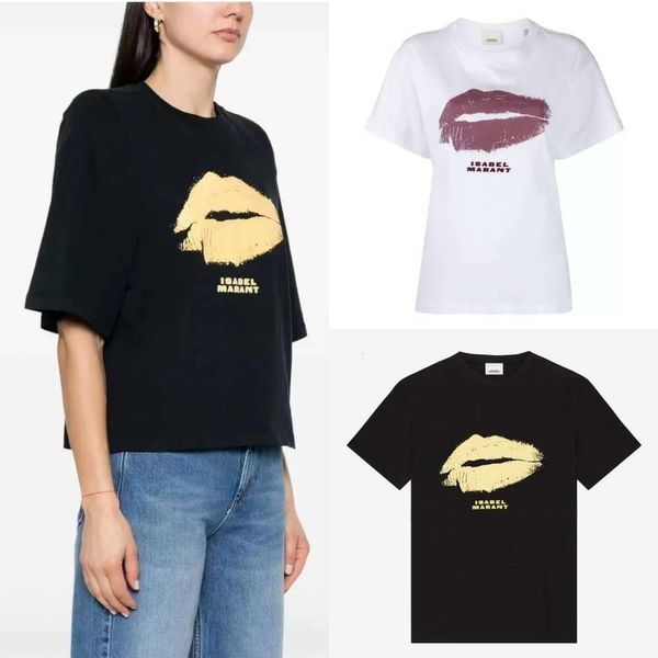 24ss Isabel Marant Lip Print Tees Coton Casual Lâche Col Rond Tops Femmes T-shirt à manches courtes