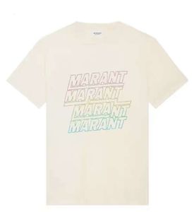 24ss Isabel Marant Nieuwe Designer Katoenen T-shirt Klassiek Hot Letter Print Ronde Hals Losse Trui T-shirts Casual Veelzijdig Dames Geperforeerd T-shirt Met Korte Mouwen Tops