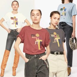 24ss Isabel Marant Dames Designer T-shirt Zomer Katoen Brief Digitaal Afdrukken Bamboe Puur Katoen Korte Mouw Mode Tops