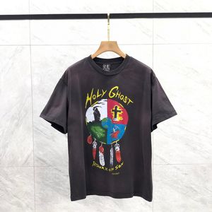 24ss Japan Lente Zomer Mannen Ghost Earth Print Gewassen Vintage Tee Vrouwen Skateboard Korte Mouw Designer T-shirt 1228