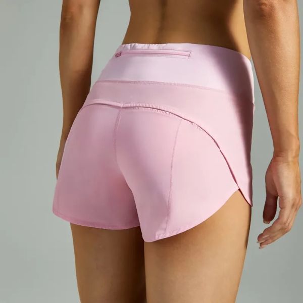 24SS Lu Lemens Up Speed Short de sport taille haute doublé taille courte pour femme Séchage rapide Vêtements de course amples Poche arrière zippée Fitness Yoga