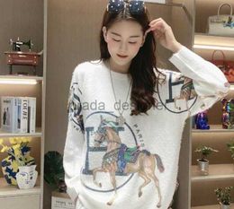 24SS Diseñador de lujo Sweater Women Womens Manga larga Rehinestone Rhinestone Horse Designer Diseñador de suéter Women Women