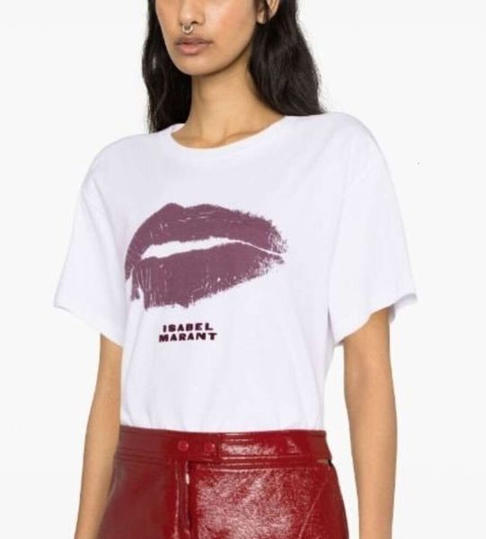 24SS Marant New Niche Designer T-shirt Classique Hot Lip Print Casual Polyvalent Col Rond Coton Lâche Pull T-shirts Top Femmes Polos À Manches Courtes Tendance T-shirt