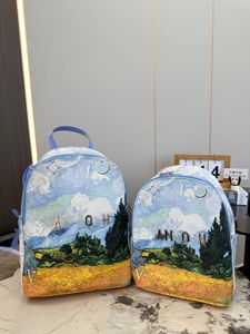 24SS Sac à dos de luxe pour hommes et femmes, série de peinture à l'huile, sac à main pour femmes, sac à bandoulière, sac de livre, sac à dos d'extérieur haut de gamme 32CM/26CM