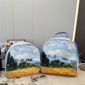 24SS Heren en Women's General Luxury Designer Oil Painting Series Backpack Dames Handtas Schoudertas Boektas High-E Umqh