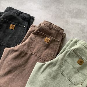 24ss pantalons de chargement pour hommes pantalons de journalisation rétro double genoue lavé pantalon usé pantalon de travail de travail