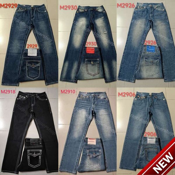 24ss Jeans para hombres Pantalones de pierna recta a la moda 18ss Nuevo verdadero elástico para hombre Robin Rock Revival Crystal Studs Denim Pantalones de diseñador True Religions Men