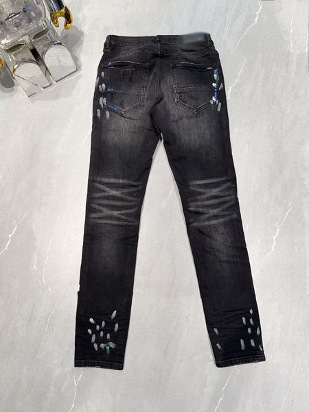 24SS Mens New Designer Jeans Trend Brand Brand Brand Pantal Pantalon Skinny Black Pantal