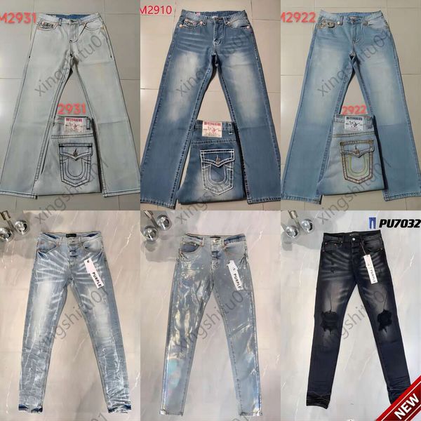 24ss Mens True Jeans Man Purple Jean ksubi jeans Designer Noir Skinny Autocollants Light Wash Ripped Motorcycle Rock Revival Joggers True Religions Men denim jeans