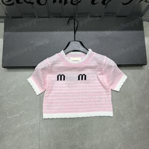 24SS MIU TOP FEMMES CRARDED T-shirts Lettres brodées T-shirt Couleur Couleur courte T-shirt Summer Summer