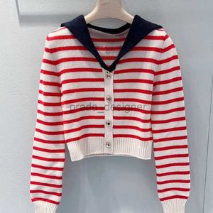 24ss miui miui Luxe damessweaters ontwerper klassieke gestreepte trui vest marine nek slim fit veelzijdige gebreide wollen top voor dames