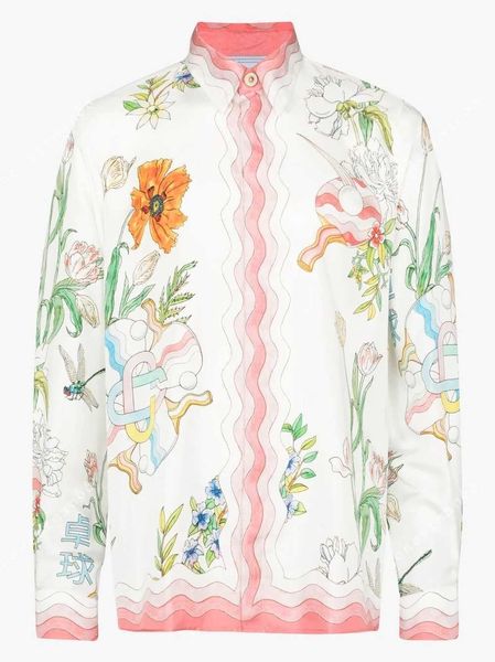 24SS New Casablanca chemise de créateur hommes et femmes produit original raquette de tennis de table imprimé fleur chemise décontractée en soie à manches longues CASABLANCA