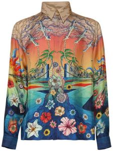 24SS Nouveau Casablanca Fleurs Dégradé Chemise En Soie Designer Pour Hommes Demi Manches Chemise Boutonnée Ensemble CASABLANCA Chemise De Style Décontracté Américain