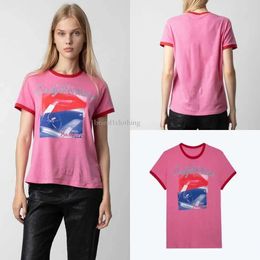 T-shirt de la mode de mode 24SS NOUVEAU FORME ZADIG VOLTAIRE NICHE DESCTION CLASSIQUE TEE PINK INK PRINT DIGITAL FEMMES VIMANDES POLULATILES