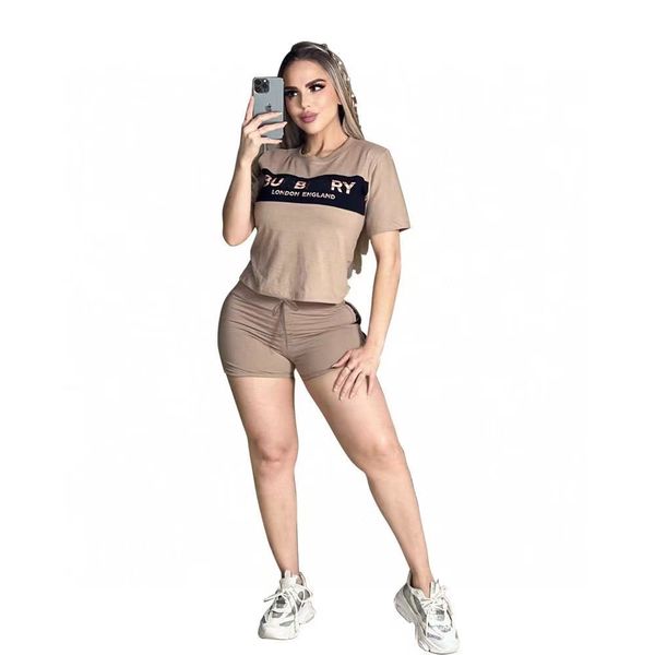 24SS nouvelles dames designer coton manches courtes ensemble monogramme imprimé luxe T-shirt Shorts extérieur T-shirt décontracté ensemble dames noir kaki