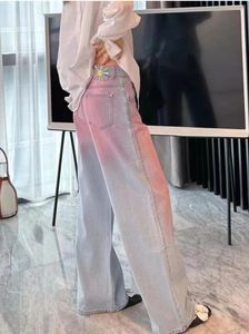 24SS NOUVEAU Luxury DeSingn Women's Tie Tyded Pink Blue Gradient Trend High Waited Denim Pantal