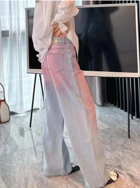 24SS NOUVEAU Luxury DeSingn Women's Tie Tyded Pink Blue Gradient Trend High Waited Denim Pantal