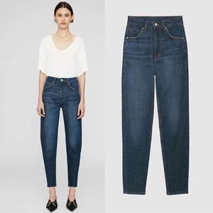 24Ss nieuwe taille AB blauwe middelhoge elastische strakke Bings damesvoeten negenpuntsjeans