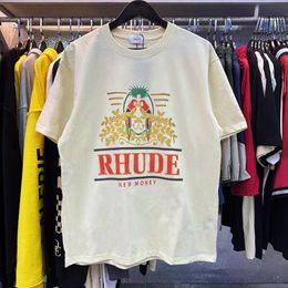 24SS original Rhude Mens T-shirt de haute qualité Tess Designer Casual Fashion manches courtes Europe Amérique Hommes Femmes Col rond T-shirts US Taille qr