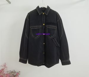 24ss Paris Italiaanse designer herenspijkerjas, zwarte en grijze jeans, casual street fashion zak, warme buitenjaszak voor koppel, logopatroon in reliëf, gewassen 955