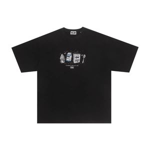 24SS Imprimé à manches courtes pour hommes et femmes T-shirts noirs