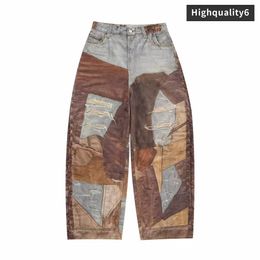 Jeans imprimées à patchwork à la boue rétro 24SS, jeans lâches et polyvalents surdimensionnés, jeans masculins, pantalon assorti de célébrités, livraison gratuite