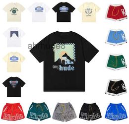 24SS Rhude Mens T-shirt Shorts Haute Qualité Tess Designer Casual Mode Manches courtes Europe Amérique Hommes Femmes Col rond T-shirts et taille américaine S-XL OKCY