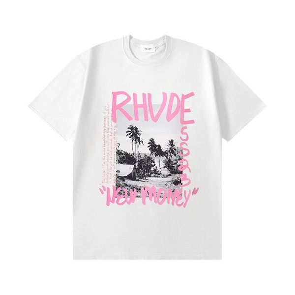 24ss Rhude T Shirt Diseñador Ropa de moda Tees Hip Hop Periquito Loro de cola larga Estampado High Street Casual Versátil Manga corta Camisetas Hombres Mujeres Streetwear XC