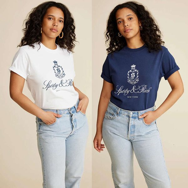 24ss Sporty Rich designer t-shirts Couronne lettre imprimé coton dessus de chemise femmes T-shirt à manches courtes