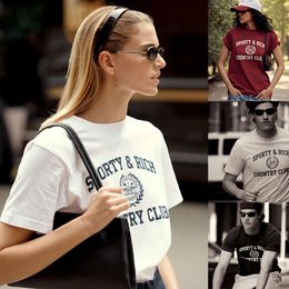 24SS Sporty Rich Letter Imprimé T-T-T-T-T-T-T-T-shirt Sports Femmes Coton Coton T-shirt à manches