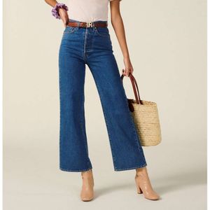 24SS Spring en Summer Nieuwe Designer Dames jeans trendy mode voor vrouwen blauwe casual jeans unieke klassieke flare broek hoge taille afslanke losse wijde been broek
