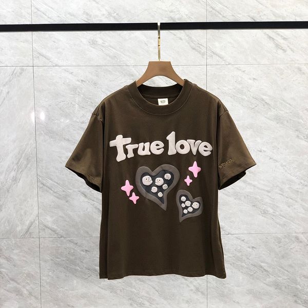 24SS Spring Summer Europe UK True Love Heart Letter Puff Print Tee Tee Fashion Mens Short Mancheve Tshirt Femmes Coton décontracté Designer T-shirts 0427